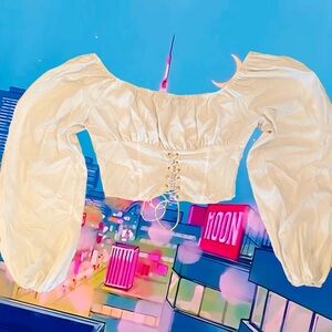 SHEIN Frenchy Grommet Lace Up Scoop Neck Lantern Sleeve Blouse/ Size Medium